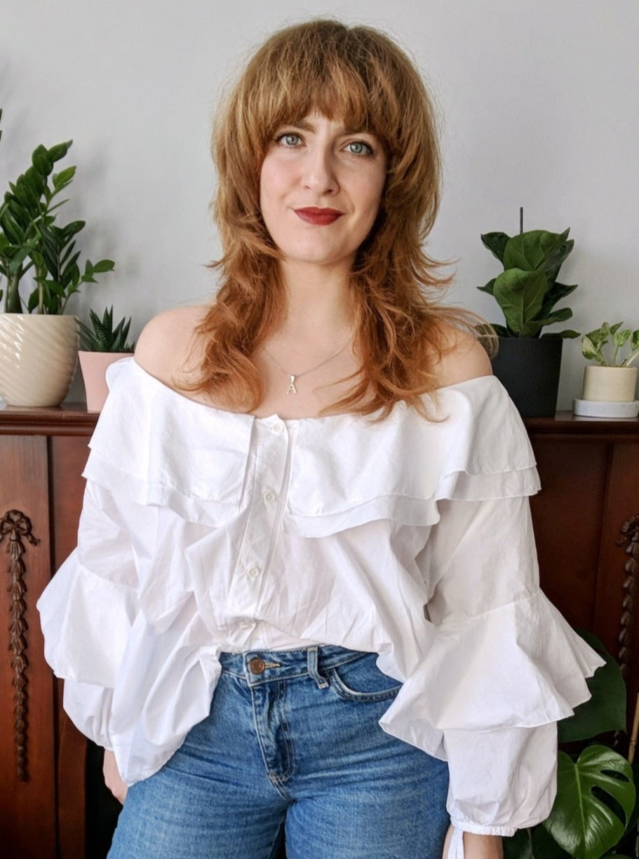 Sustainable ethically made organic cotton oversized ruffled white shirt