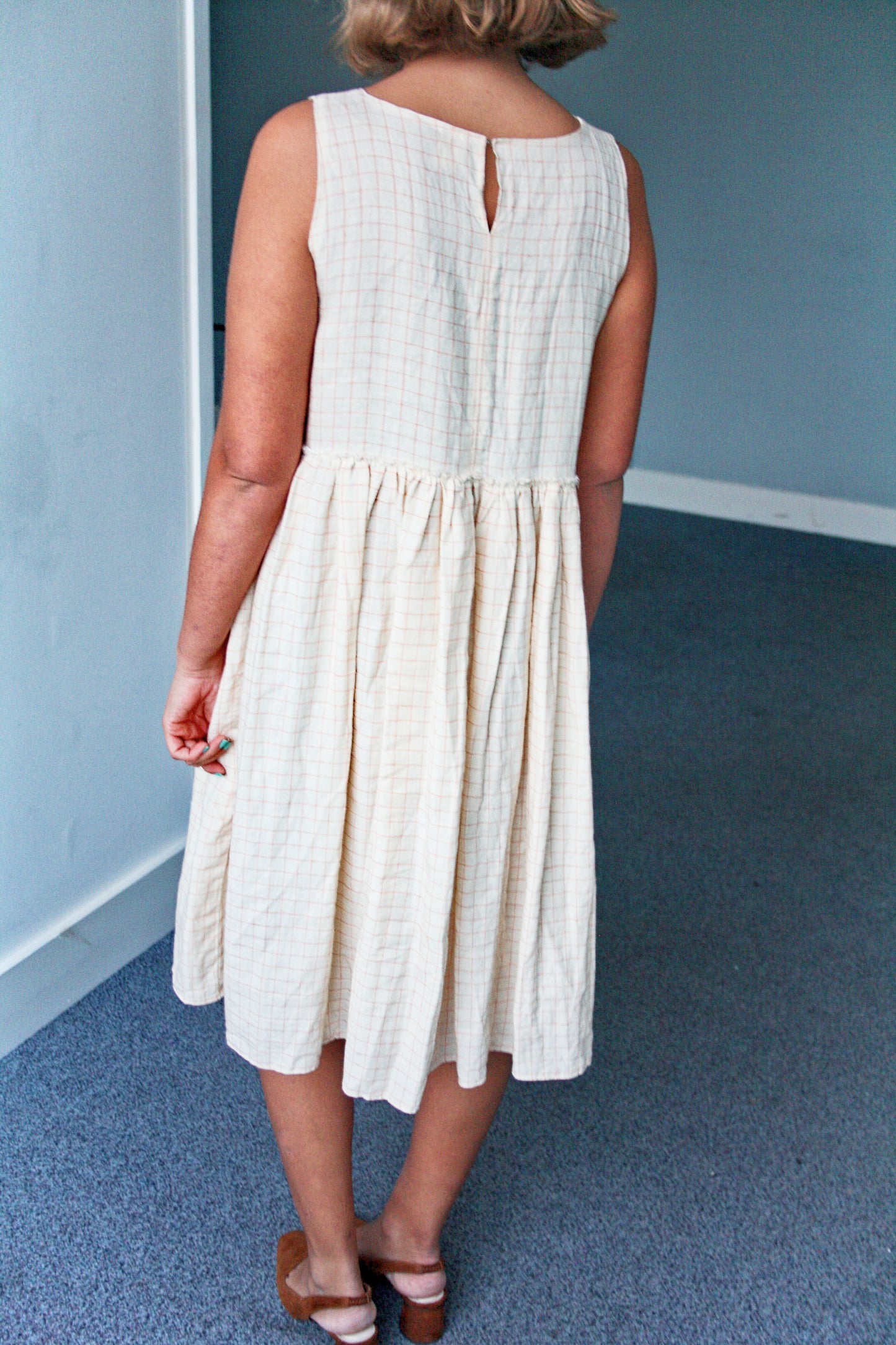 Sustainable ethical linen check midi dress