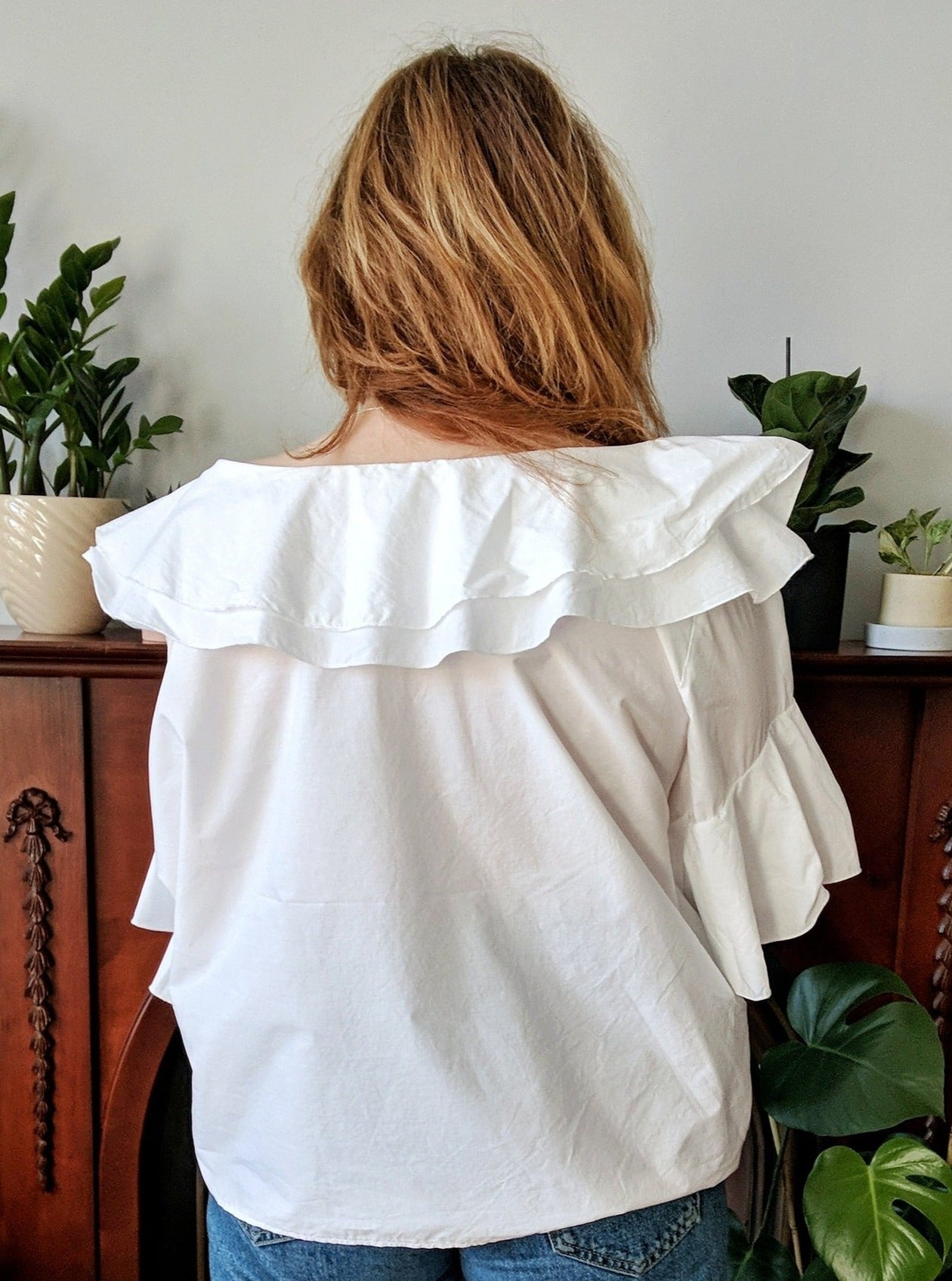 Sustainable ethically made organic cotton oversized ruffled white shirt